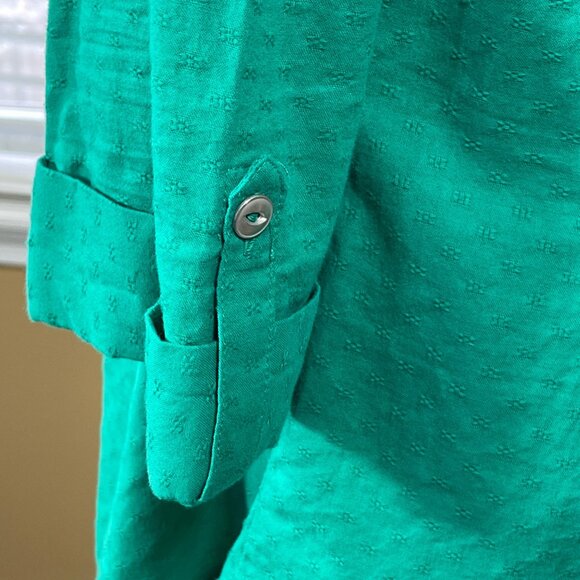 Croft & Barrow Blouse Top Women's Size L large Kelly Green Pleated Button Front - Picture 3 of 8